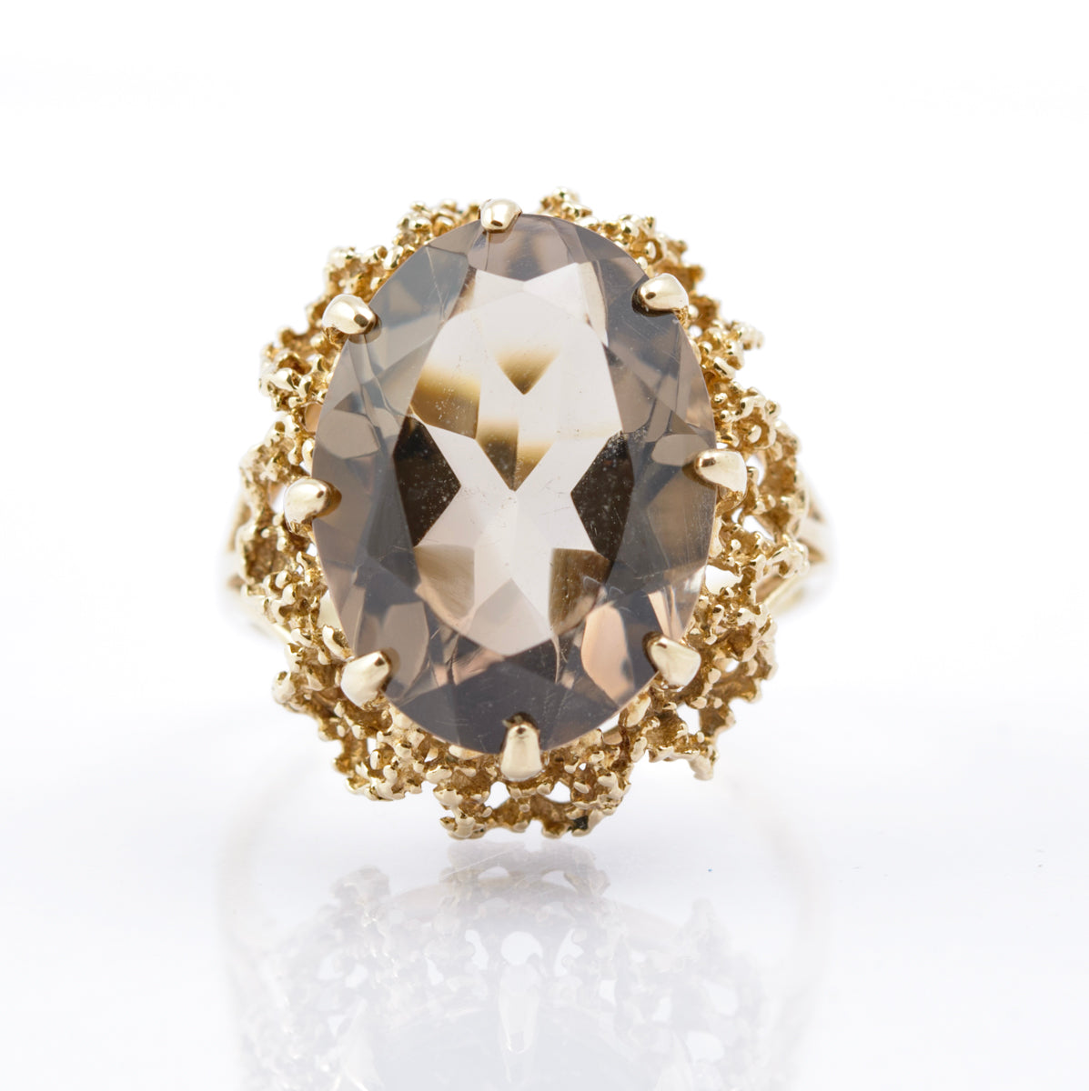 Vintage 9ct Gold & Natural Smoky Quartz Cocktail Ring Size L Hallmarked 1977 (B2392)