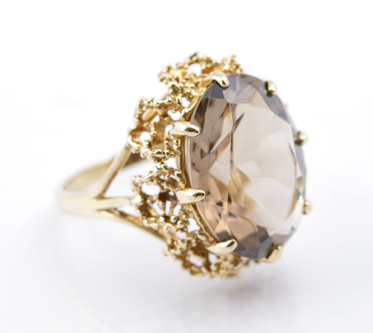Vintage 9ct Gold & Natural Smoky Quartz Cocktail Ring Size L Hallmarked 1977 (B2392)