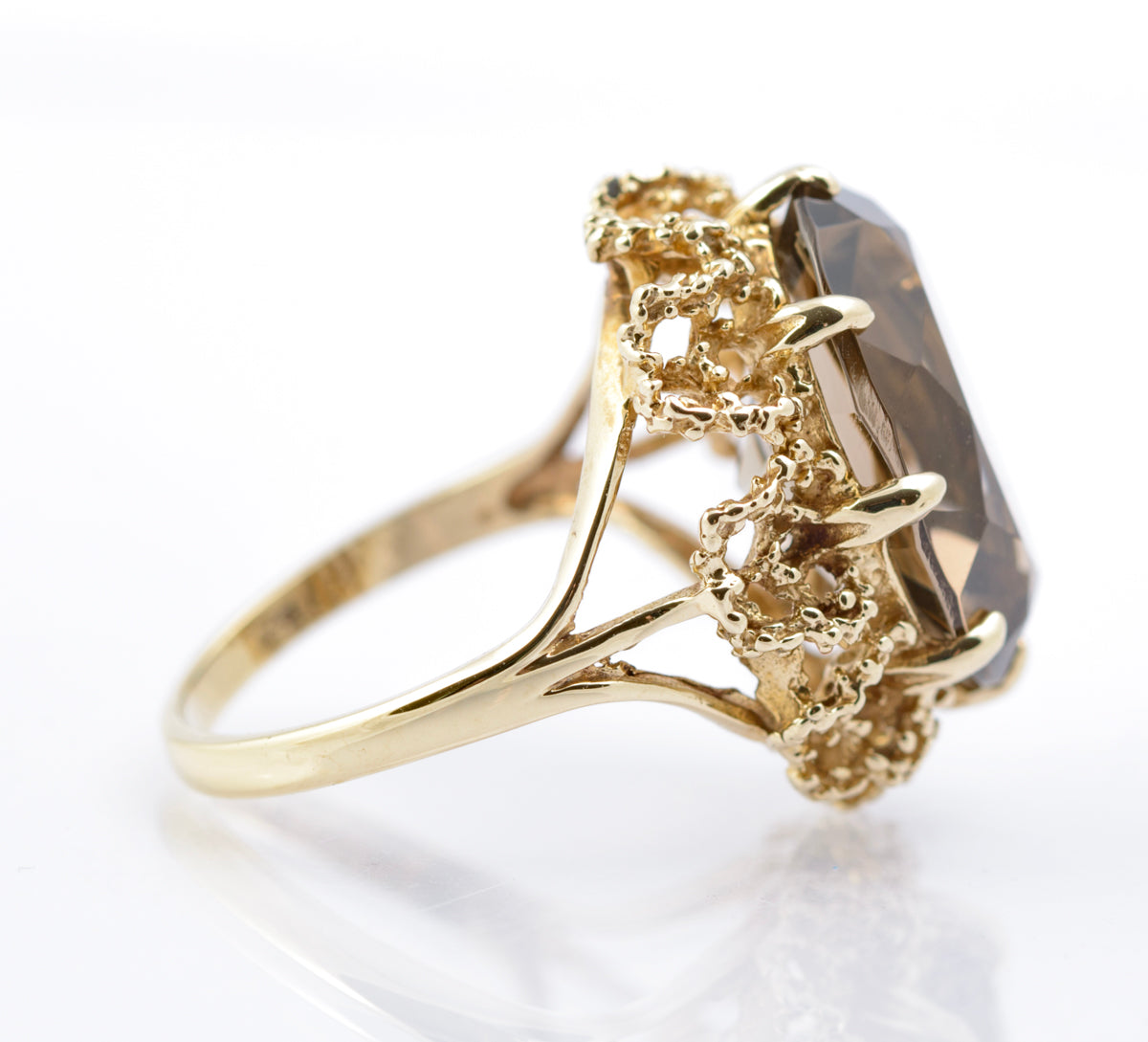 Vintage 9ct Gold & Natural Smoky Quartz Cocktail Ring Size L Hallmarked 1977 (B2392)