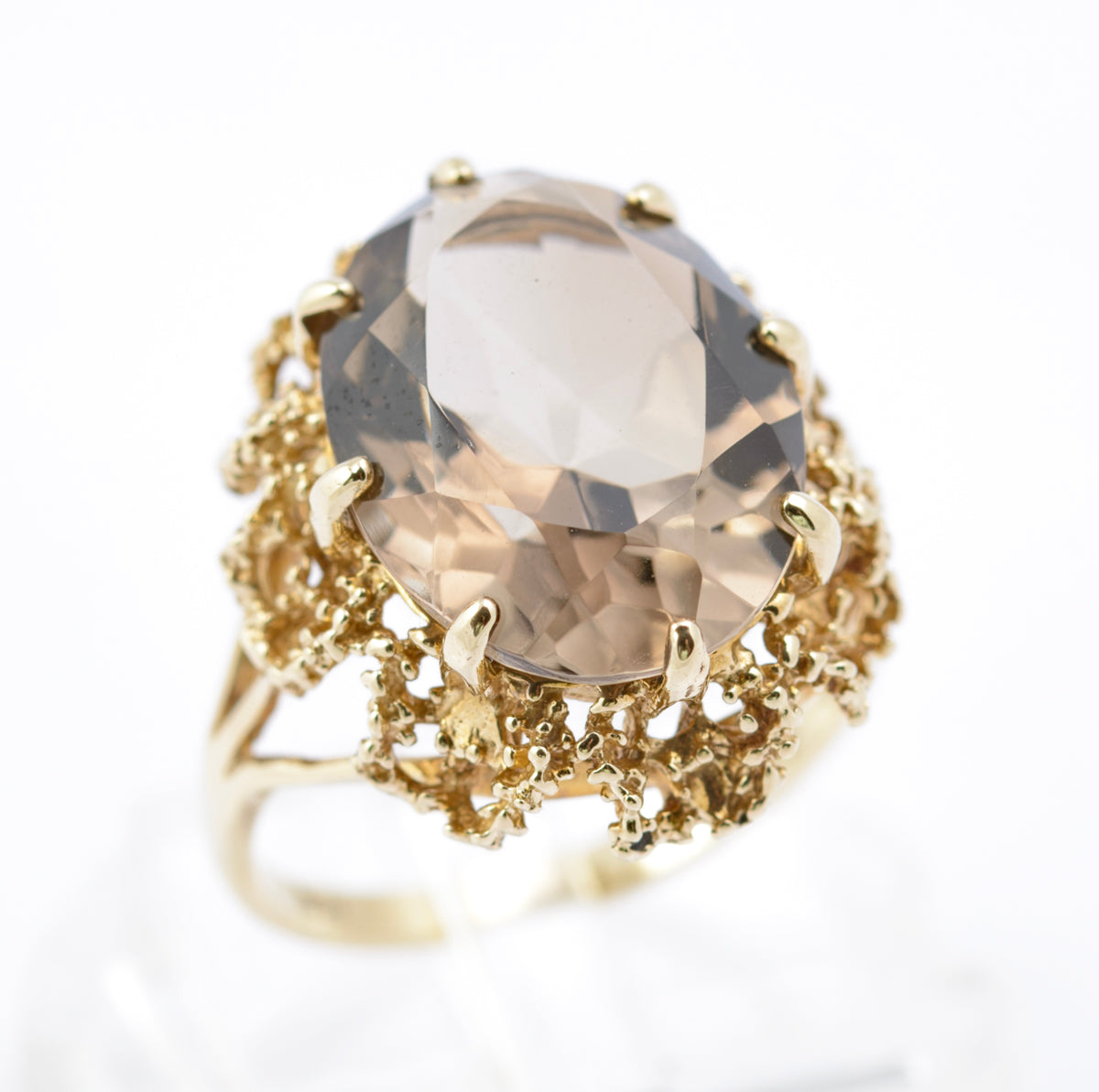 Vintage 9ct Gold & Natural Smoky Quartz Cocktail Ring Size L Hallmarked 1977 (B2392)