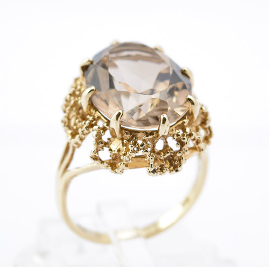 Vintage 9ct Gold & Natural Smoky Quartz Cocktail Ring Size L Hallmarked 1977 (B2392)