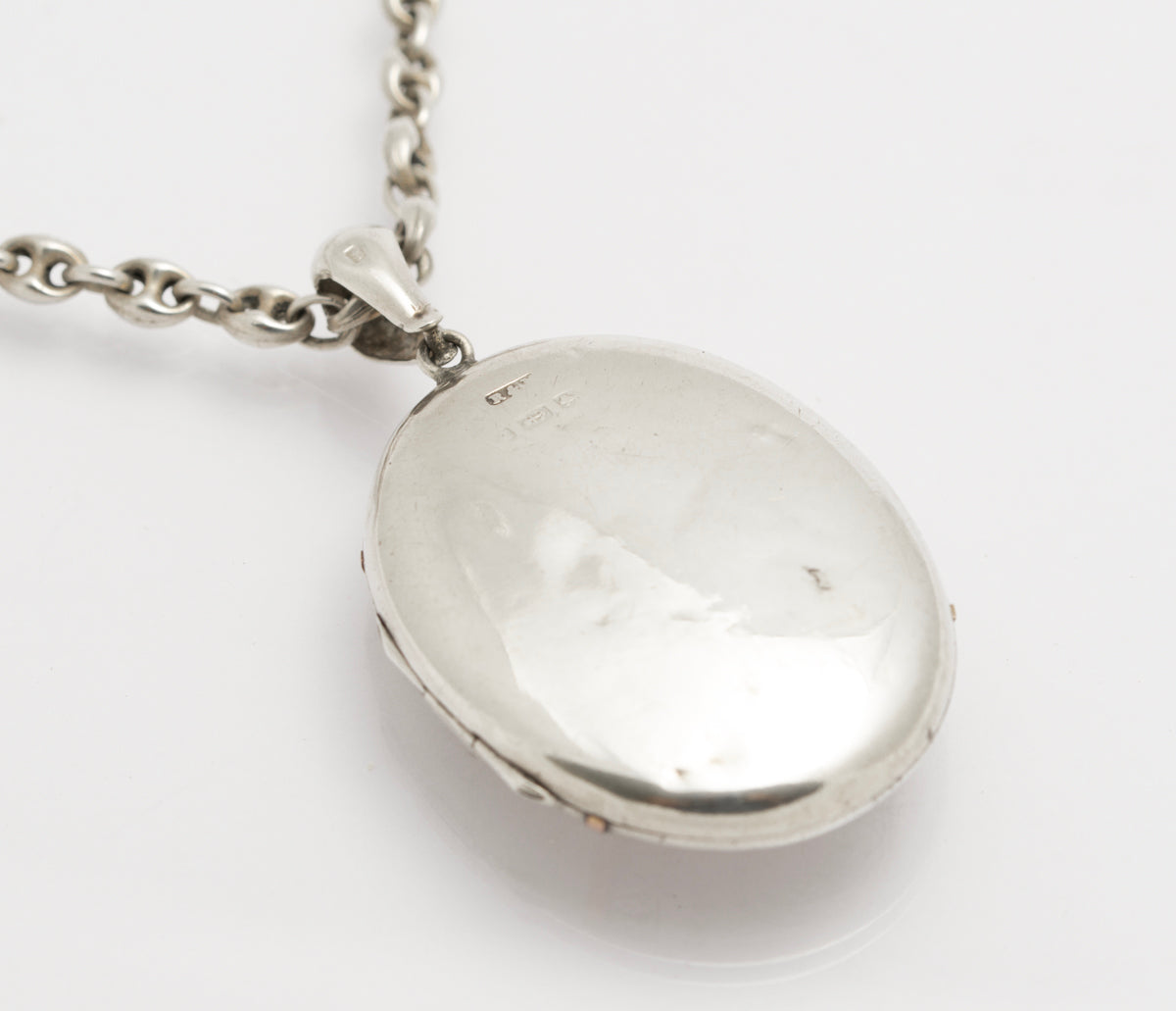 Antique Victorian Sterling Silver & Rose Gold Locket Pendant On Mariner Chain (B2395)