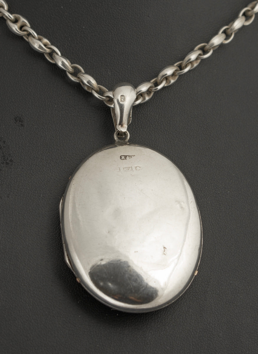Antique Victorian Sterling Silver & Rose Gold Locket Pendant On Mariner Chain (B2395)
