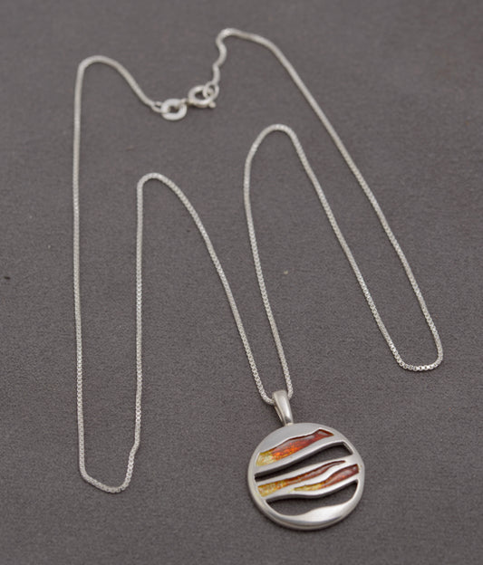 Malcolm Gray For Ortak Scottish Sterling Silver & Enamel Pendant Necklace (B2396)