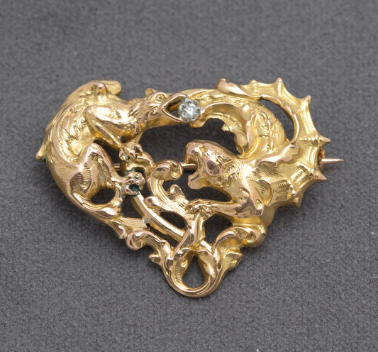 Maison Savard 18ct Gold FIX (Filled) Natural Diamond Antique Art Nouveau Brooch/Pin (B2405)