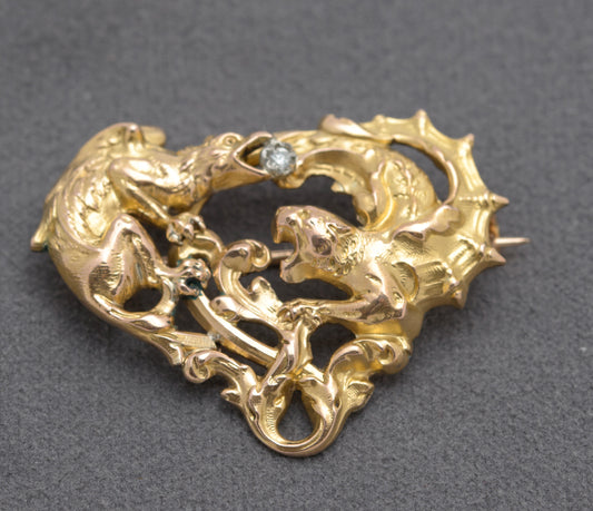 Maison Savard 18ct Gold FIX (Filled) Natural Diamond Antique Art Nouveau Brooch/Pin (B2405)