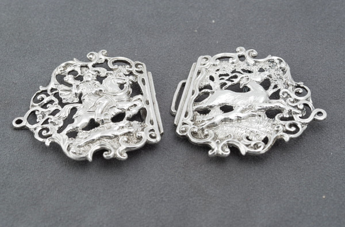 Vintage Sterling Silver Cast Nurses/Dress Buckle Stag Hunt Hallmarked 1982 (B2406)