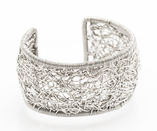 Vintage Mexican Sterling Silver Cuff Bangle/Bracelet Wire Work Hand Made (B2410)