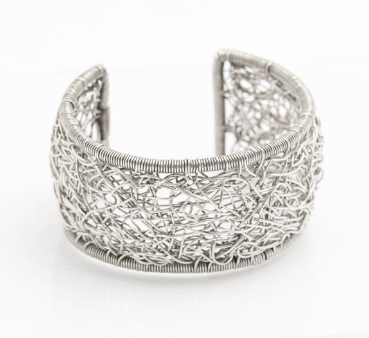 Vintage Mexican Sterling Silver Cuff Bangle/Bracelet Wire Work Hand Made (B2410)