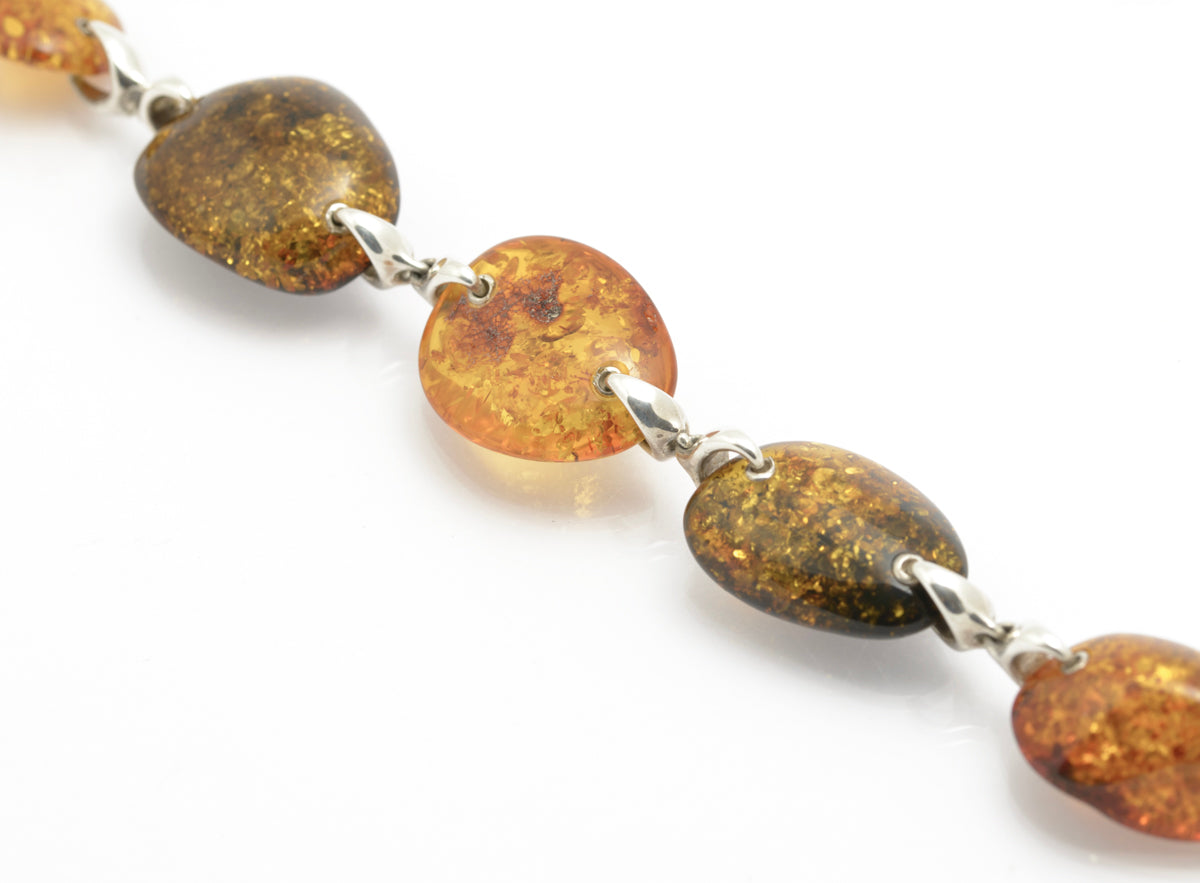 Vintage Sterling Silver Large Natural Chunky Amber Bracelet T Bar Clasp (B2415)