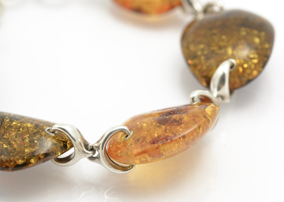 Vintage Sterling Silver Large Natural Chunky Amber Bracelet T Bar Clasp (B2415)