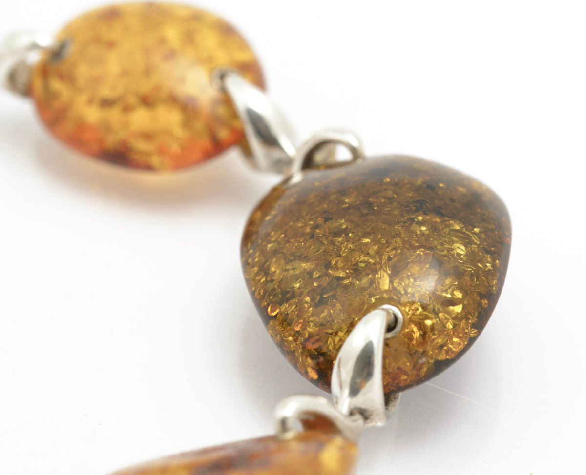 Vintage Sterling Silver Large Natural Chunky Amber Bracelet T Bar Clasp (B2415)