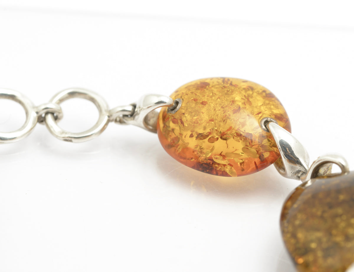 Vintage Sterling Silver Large Natural Chunky Amber Bracelet T Bar Clasp (B2415)