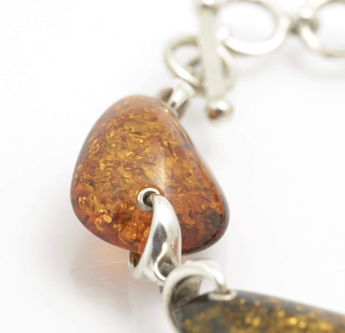 Vintage Sterling Silver Large Natural Chunky Amber Bracelet T Bar Clasp (B2415)
