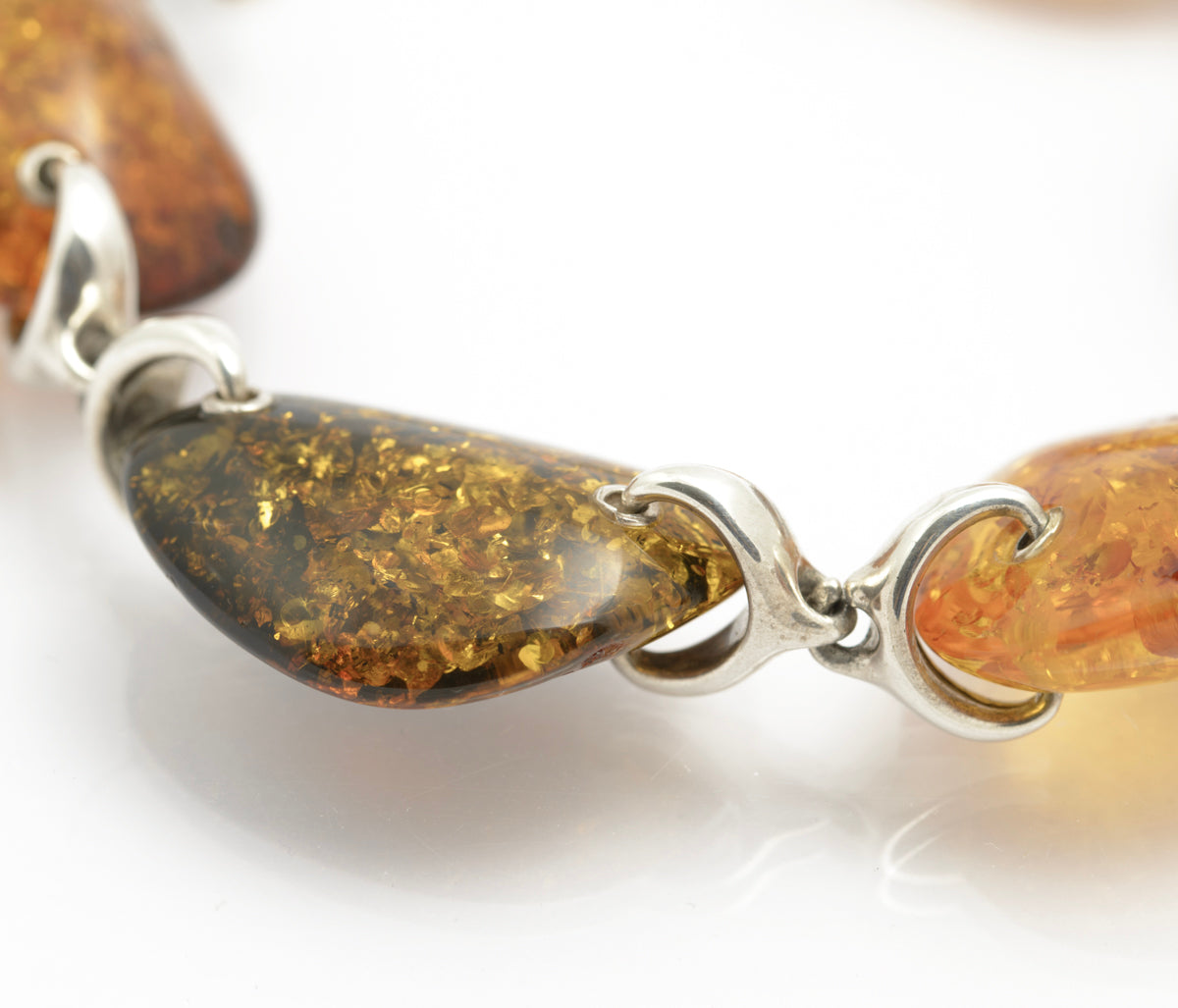 Vintage Sterling Silver Large Natural Chunky Amber Bracelet T Bar Clasp (B2415)