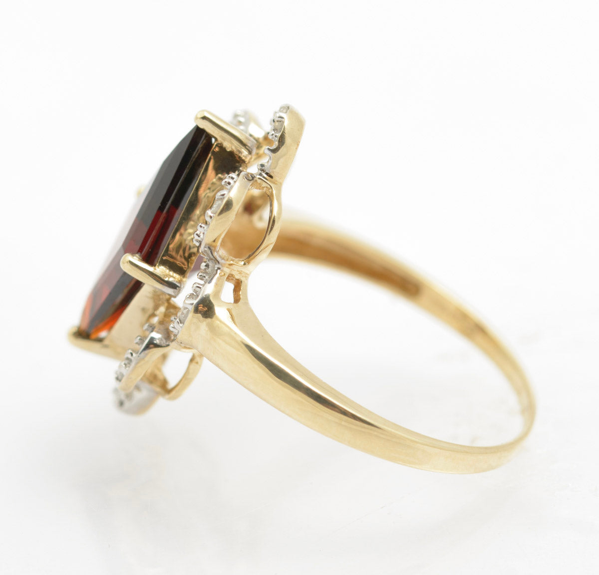 9ct Gold Natural Garnet & Diamond Dress Ring With Looped Halo Sheffield Hallmark(B2417)