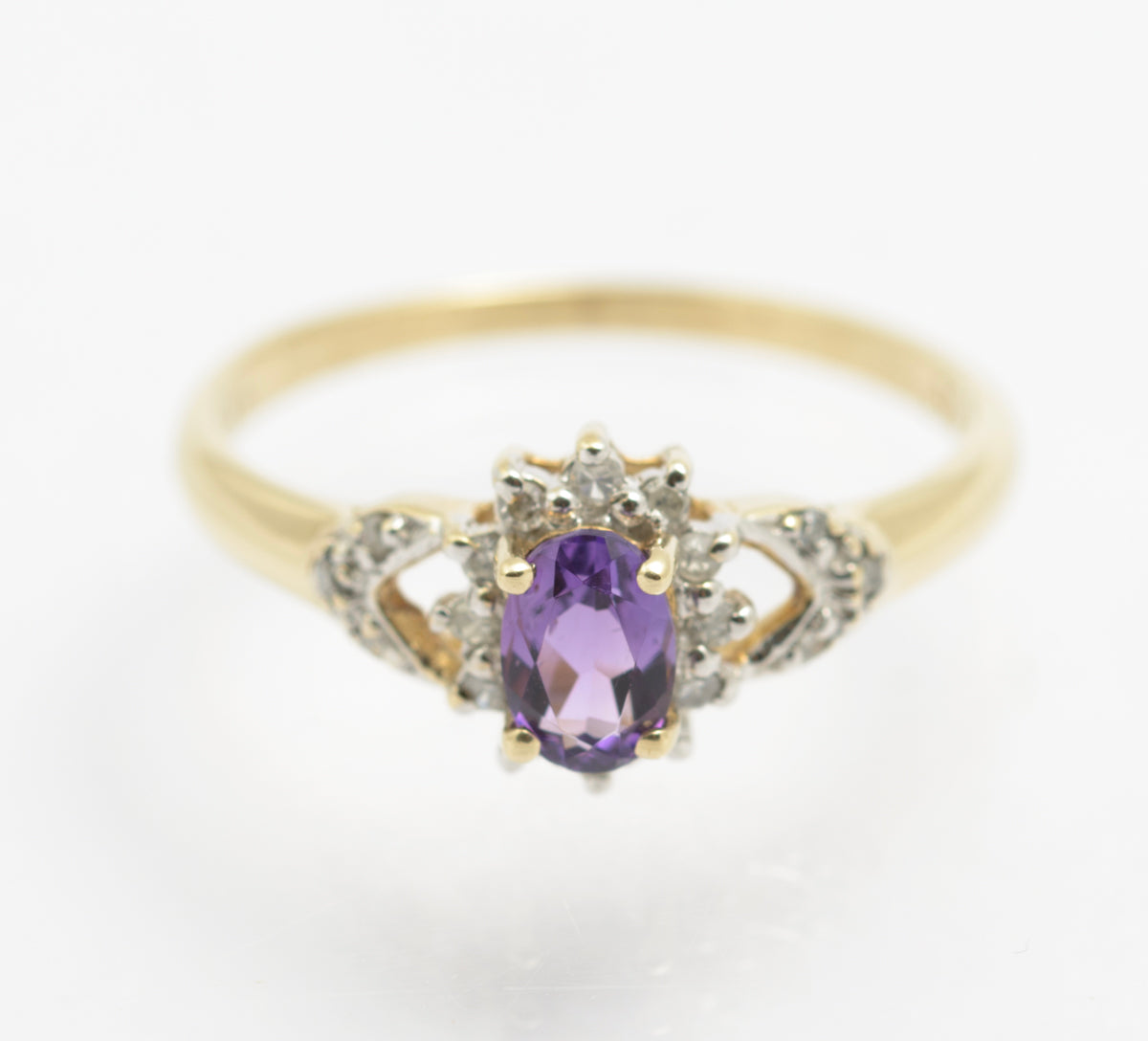 Vintage 9ct Gold Natural Amethyst & Diamond Halo Ring c.1980s Hallmarked (B2418)