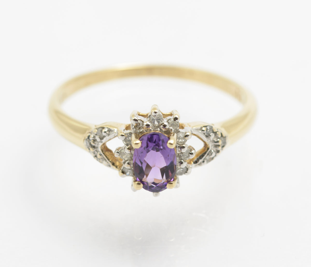 Vintage 9ct Gold Natural Amethyst & Diamond Halo Ring c.1980s Hallmarked (B2418)