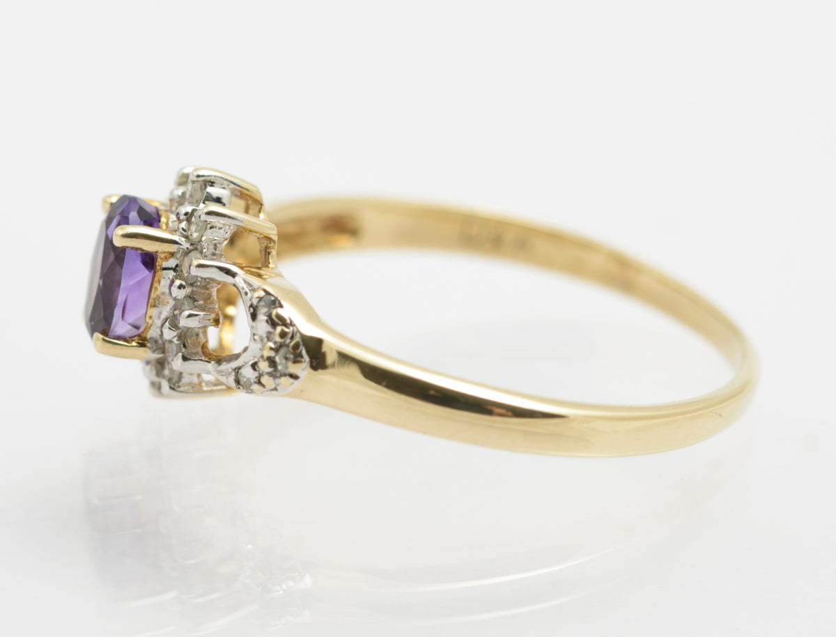 Vintage 9ct Gold Natural Amethyst & Diamond Halo Ring c.1980s Hallmarked (B2418)