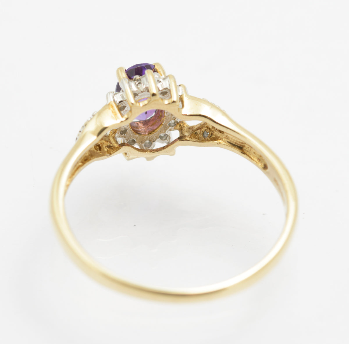 Vintage 9ct Gold Natural Amethyst & Diamond Halo Ring c.1980s Hallmarked (B2418)