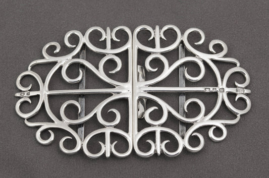 Antique Victorian Sterling Silver Wire Work Nurses Buckle Large / Heavy (B2421)
