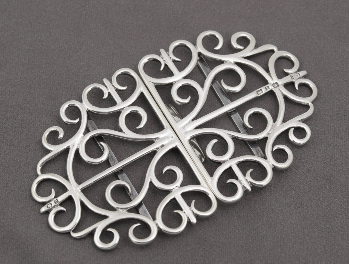 Antique Victorian Sterling Silver Wire Work Nurses Buckle Large / Heavy (B2421)