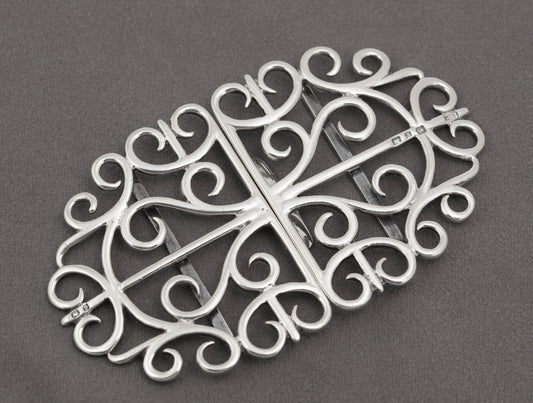 Antique Victorian Sterling Silver Wire Work Nurses Buckle Large / Heavy (B2421)