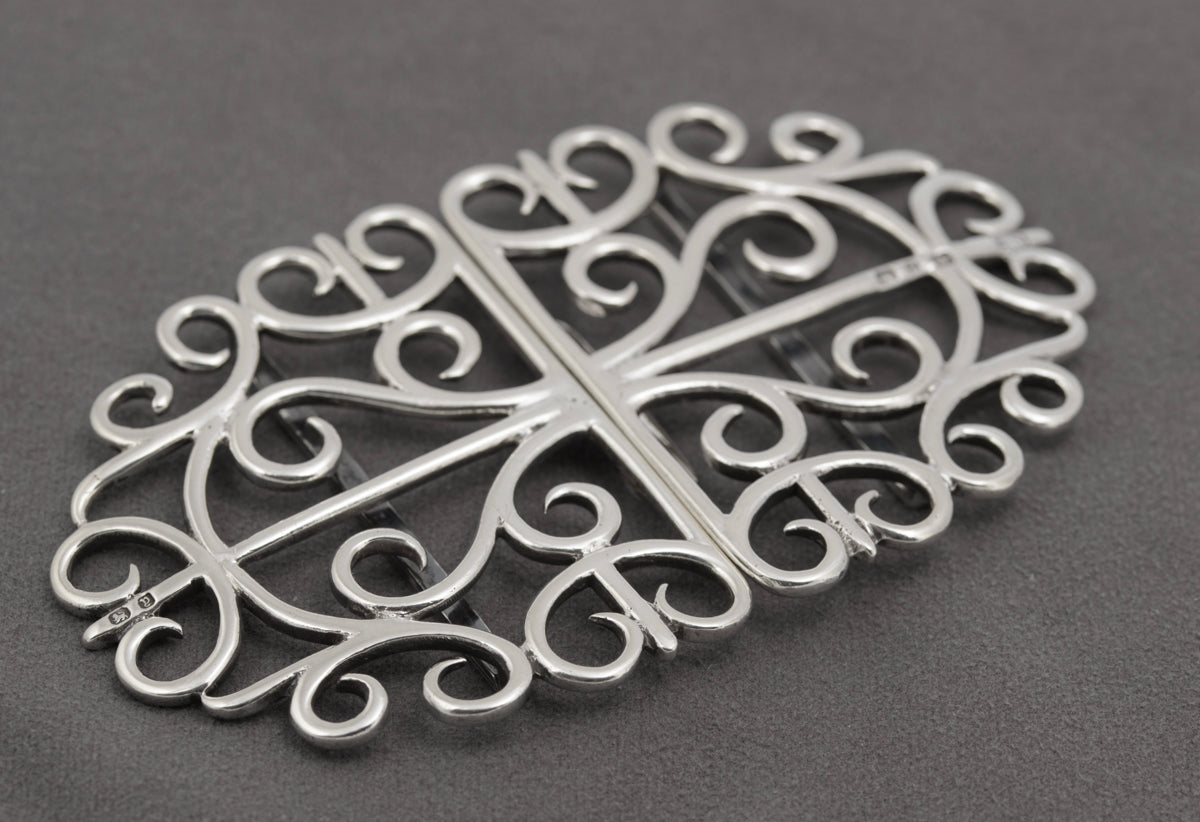 Antique Victorian Sterling Silver Wire Work Nurses Buckle Large / Heavy (B2421)