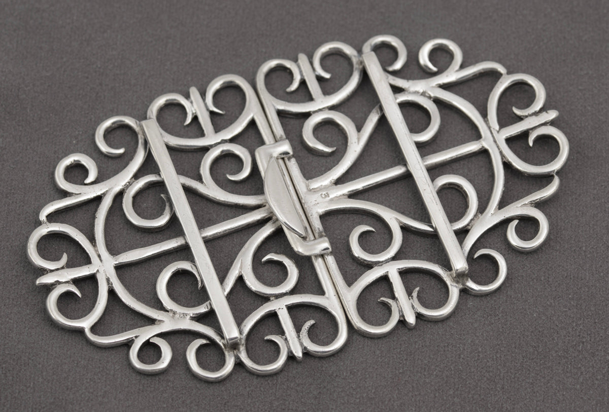 Antique Victorian Sterling Silver Wire Work Nurses Buckle Large / Heavy (B2421)