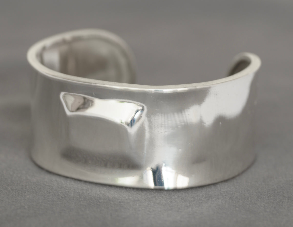 Large Vintage Sterling Silver Cuff Bangle Birmingham Hallmark 1980s Retro (B2427)