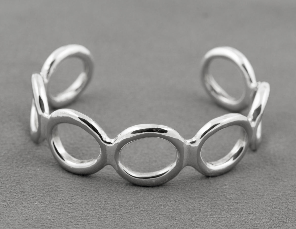 Vintage 925 Sterling Silver Heavy Loop Bangle Bracelet Hand Made 1980's (B2431)