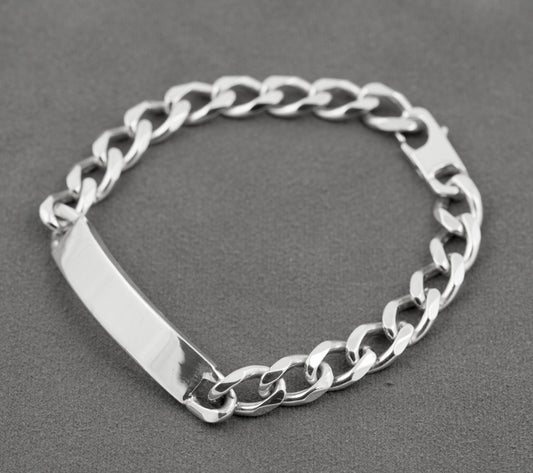 Vintage Large 925 Sterling Silver Curb Chain Identity Bracelet Hallmarked 1999 (B2433)