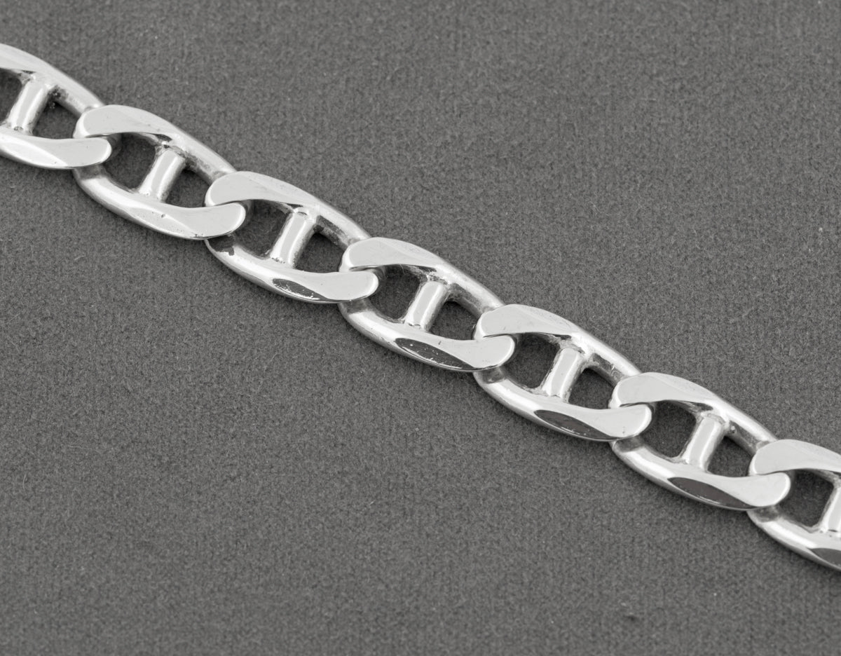 Vintage Sterling Silver Mariner Link Cut Curb Chain Bracelet Large Men's c.1980s (B2436)