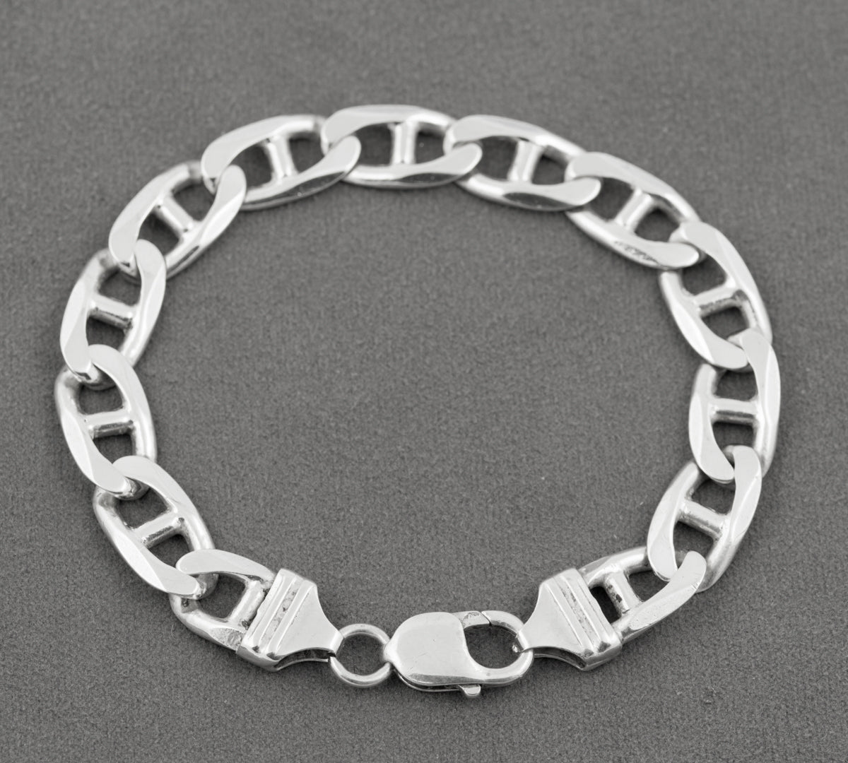 Vintage Sterling Silver Mariner Link Cut Curb Chain Bracelet Large Men's c.1980s (B2436)