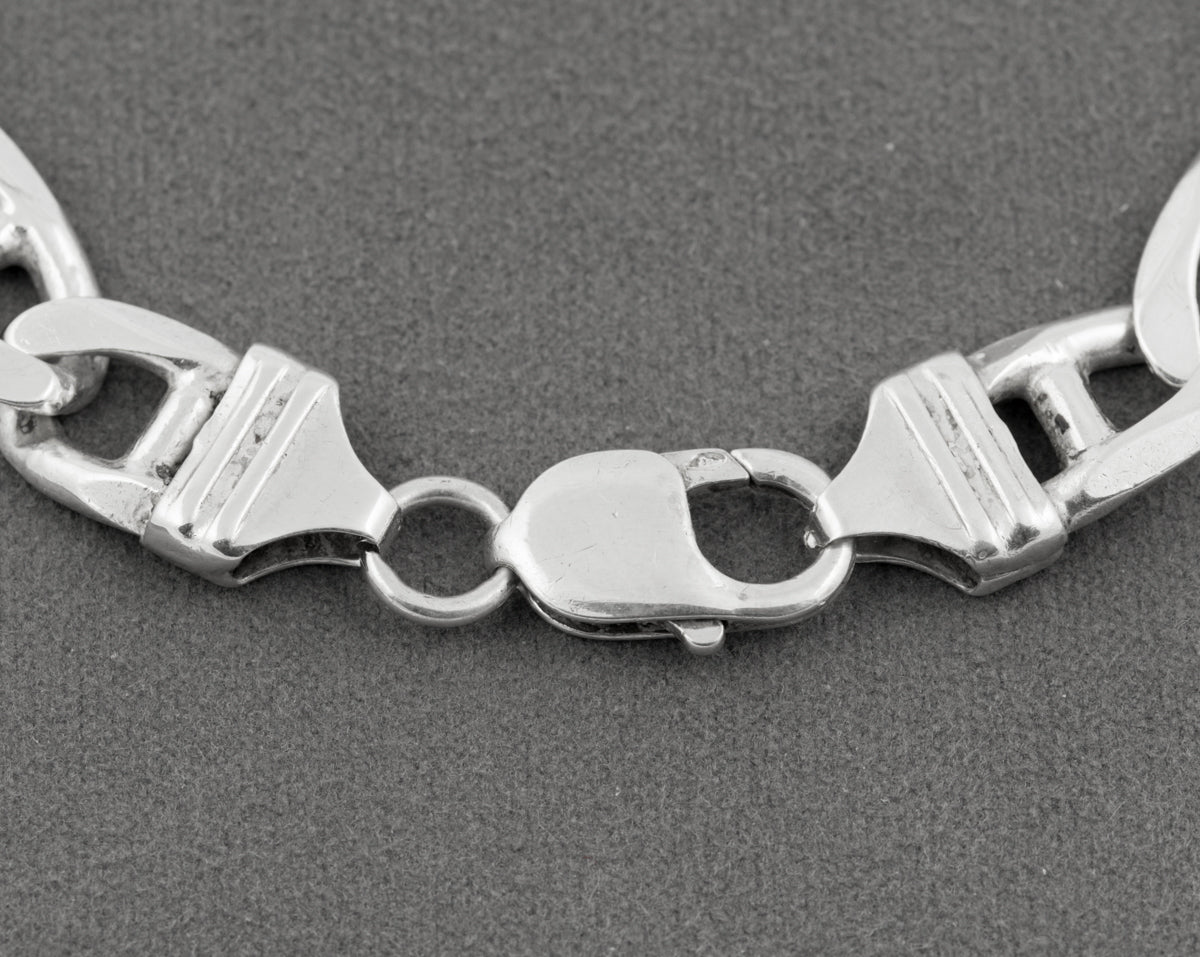 Vintage Sterling Silver Mariner Link Cut Curb Chain Bracelet Large Men's c.1980s (B2436)