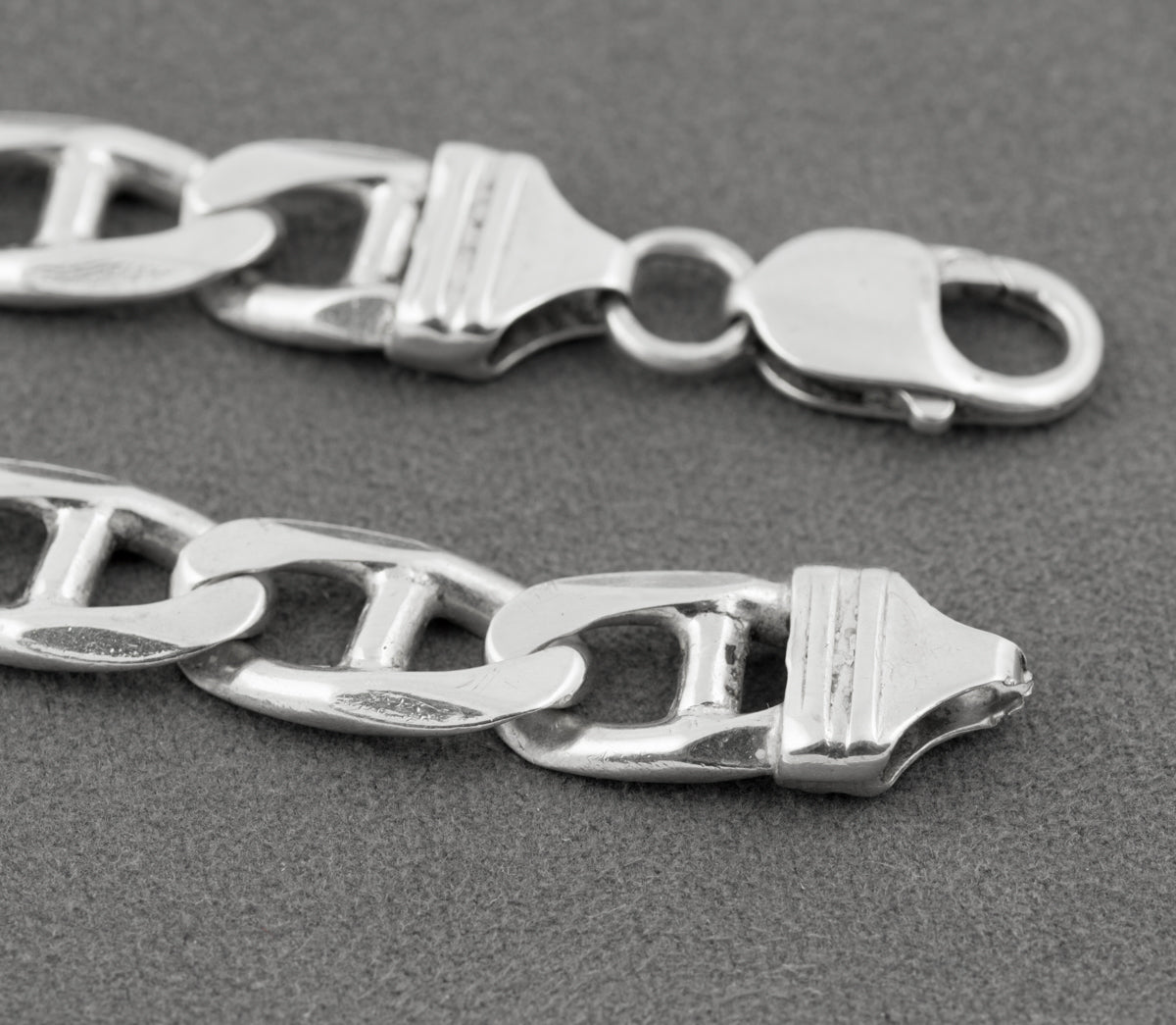 Vintage Sterling Silver Mariner Link Cut Curb Chain Bracelet Large Men's c.1980s (B2436)