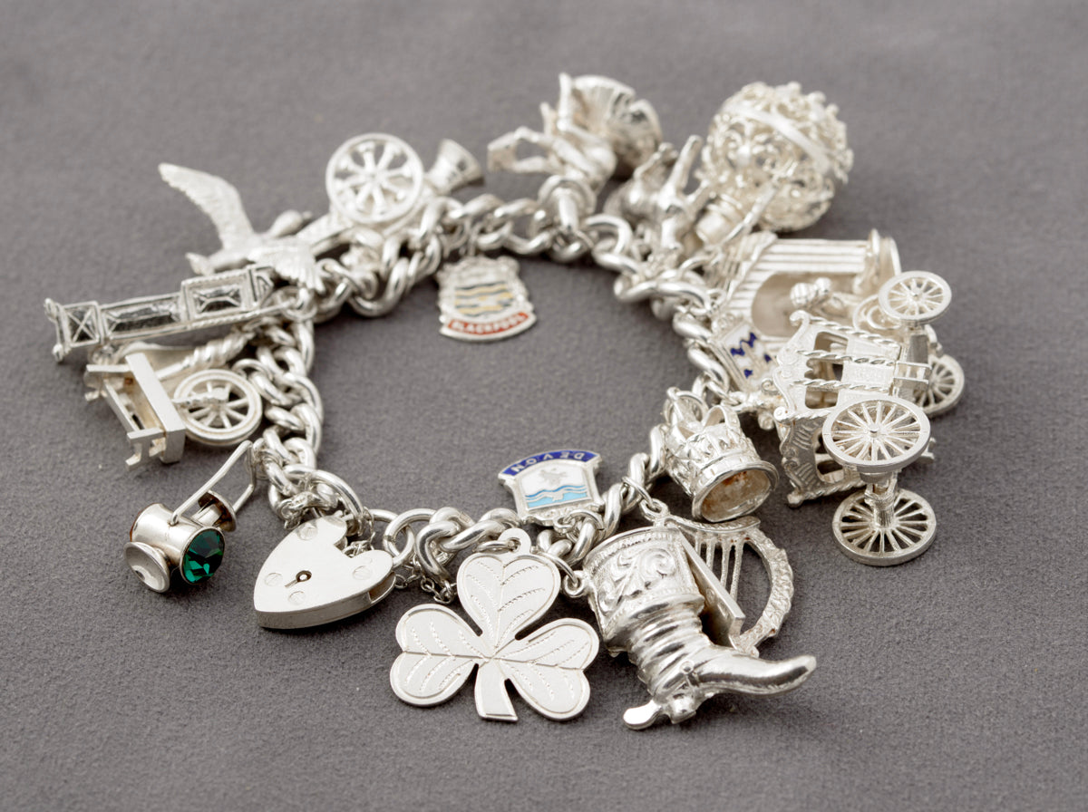 Vintage Sterling Silver Charm Bracelet Large Chunky Charms Hallmarked 1966 (B2438)