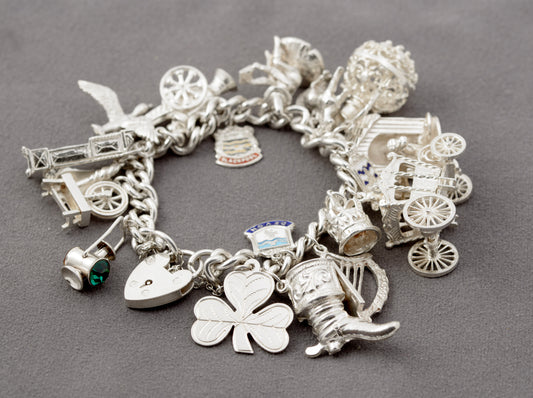 Vintage Sterling Silver Charm Bracelet Large Chunky Charms Hallmarked 1966 (B2438)