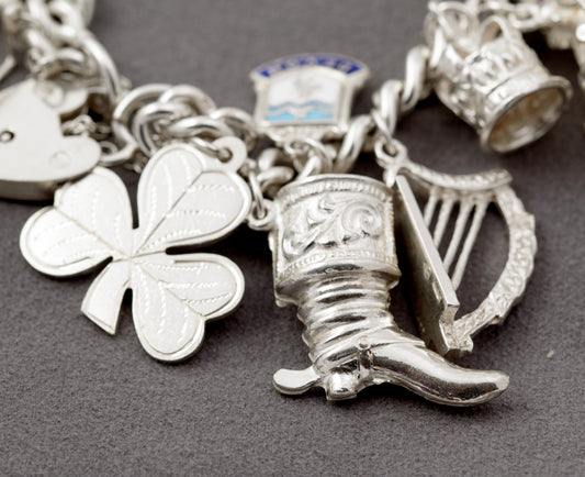 Vintage Sterling Silver Charm Bracelet Large Chunky Charms Hallmarked 1966 (B2438)