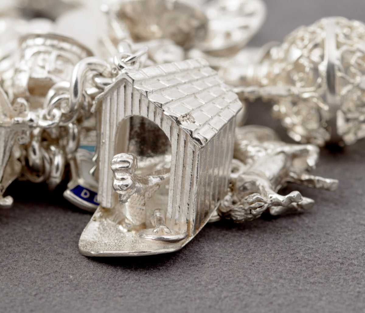 Vintage Sterling Silver Charm Bracelet Large Chunky Charms Hallmarked 1966 (B2438)