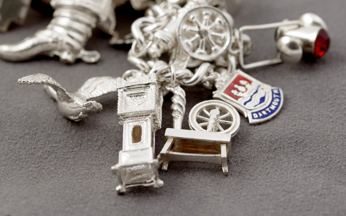 Vintage Sterling Silver Charm Bracelet Large Chunky Charms Hallmarked 1966 (B2438)