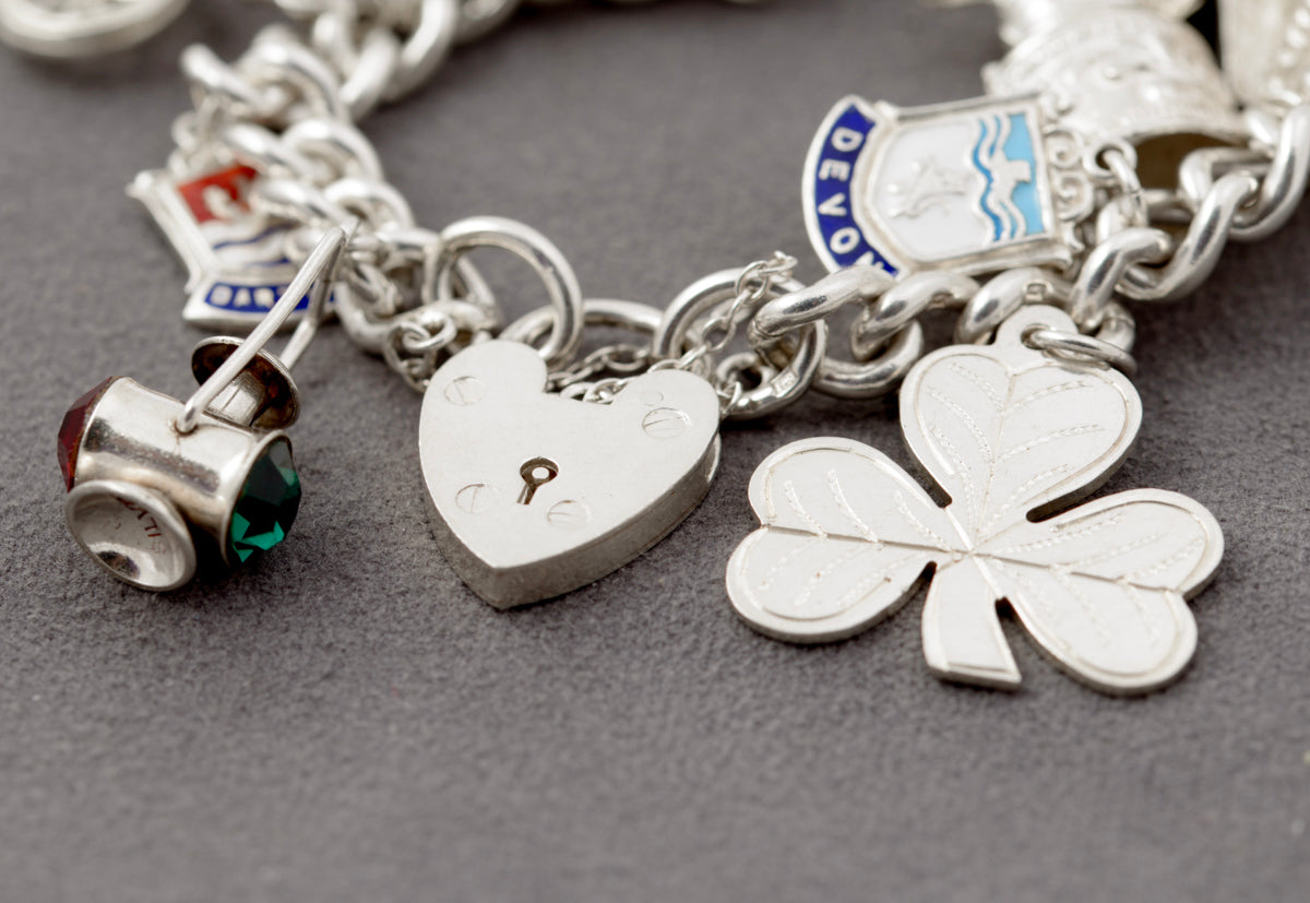 Vintage Sterling Silver Charm Bracelet Large Chunky Charms Hallmarked 1966 (B2438)