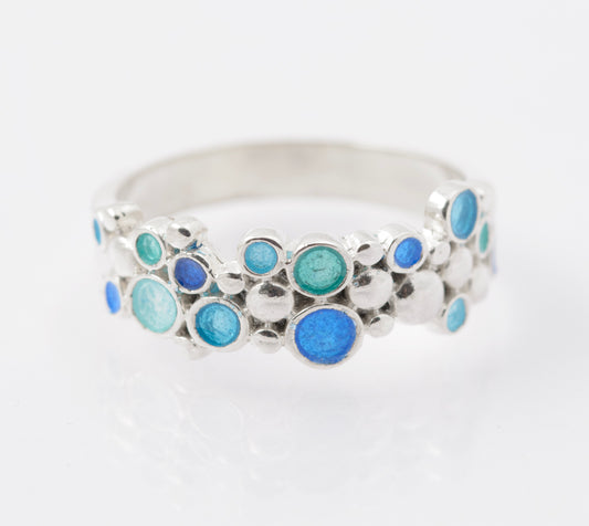 Malcolm Gray For Ortak Jewellery Drofn 925 Sterling Silver & Enamel Ring (B2441)