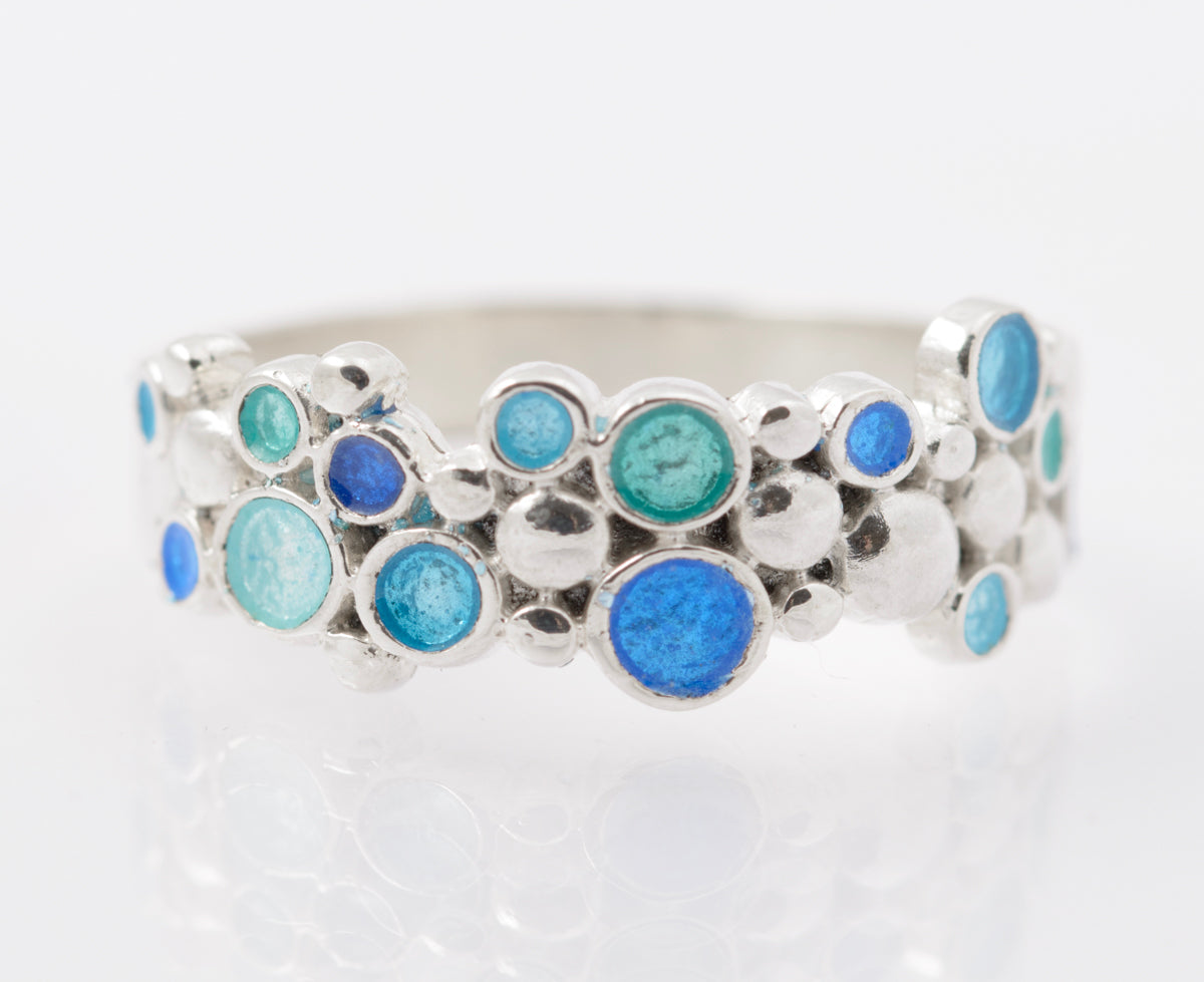 Malcolm Gray For Ortak Jewellery Drofn 925 Sterling Silver & Enamel Ring (B2441)