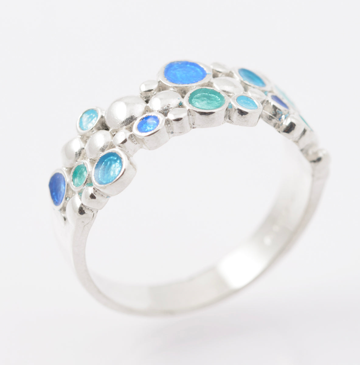 Malcolm Gray For Ortak Jewellery Drofn 925 Sterling Silver & Enamel Ring (B2441)