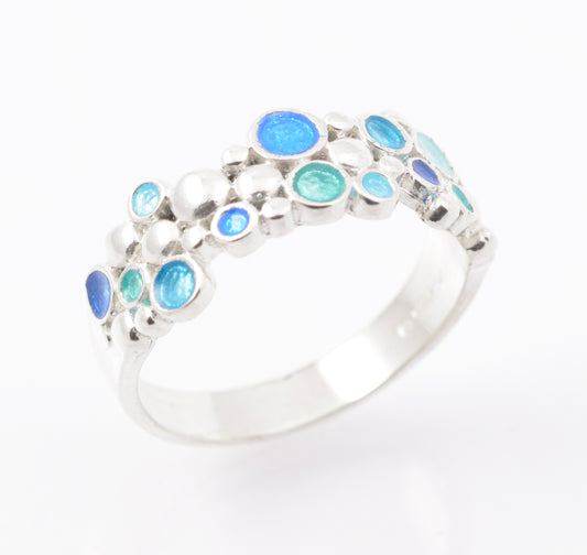 Malcolm Gray For Ortak Jewellery Drofn 925 Sterling Silver & Enamel Ring (B2441)