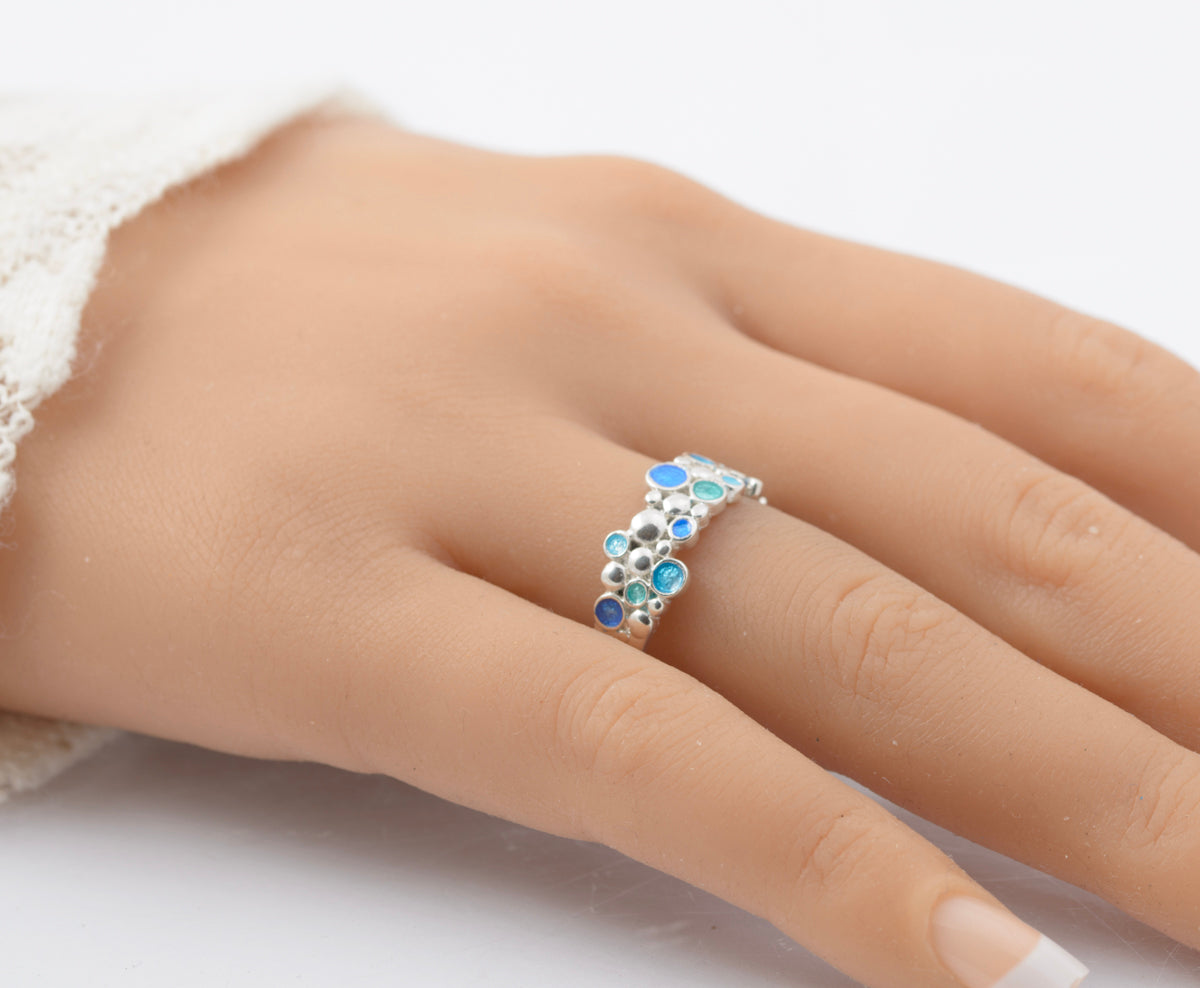 Malcolm Gray For Ortak Jewellery Drofn 925 Sterling Silver & Enamel Ring (B2441)