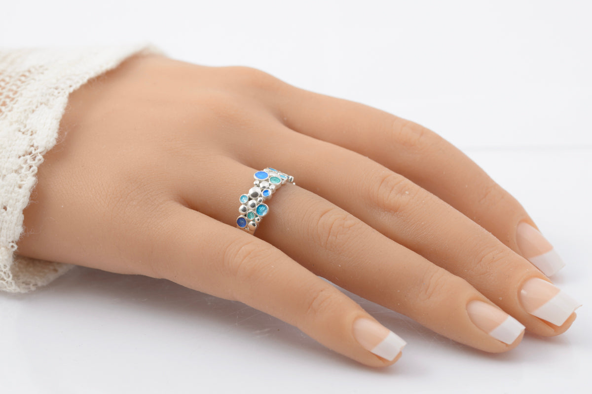 Malcolm Gray For Ortak Jewellery Drofn 925 Sterling Silver & Enamel Ring (B2441)