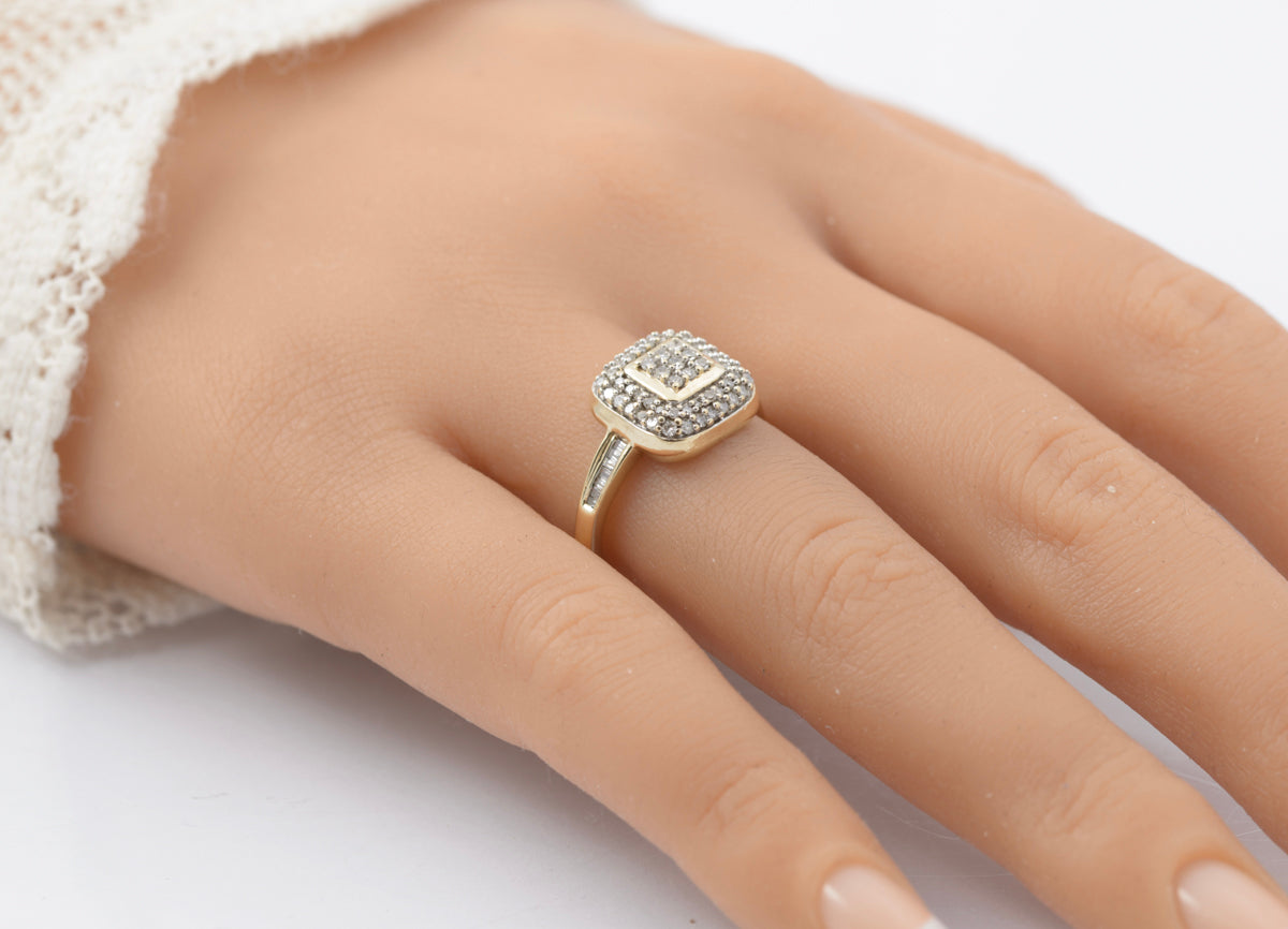 9ct Gold & Natural Diamond Ring Multi Cluster Setting Round & Baguette Gems (B2442)