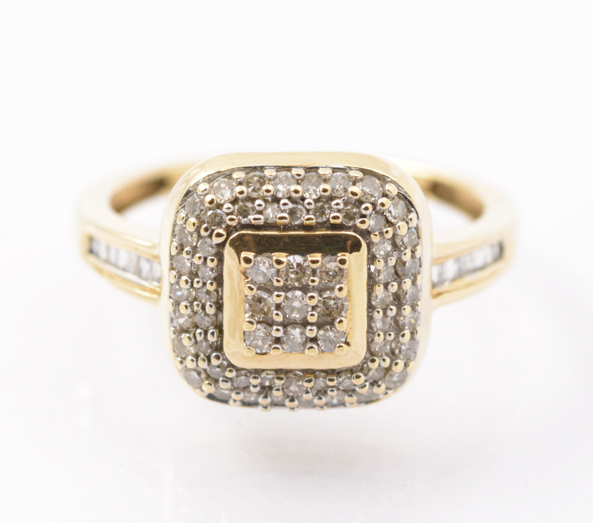 9ct Gold & Natural Diamond Ring Multi Cluster Setting Round & Baguette Gems (B2442)